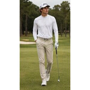 J.Lindeberg Mens Aello Soft Compression Top White Mock Neck Golf Shirt Large